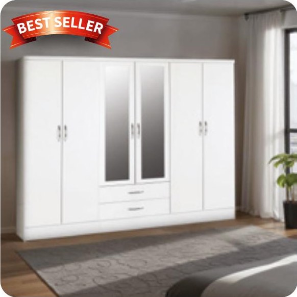 NEVADA 6 DOOR 2 DRAWER MIRRORED WARDROBE