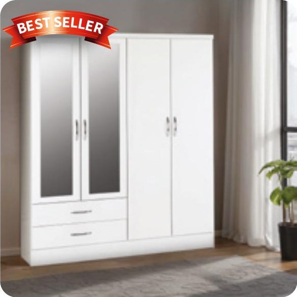 NEVADA 4 DOOR 2 DRAWER MIRRORED WARDROBE